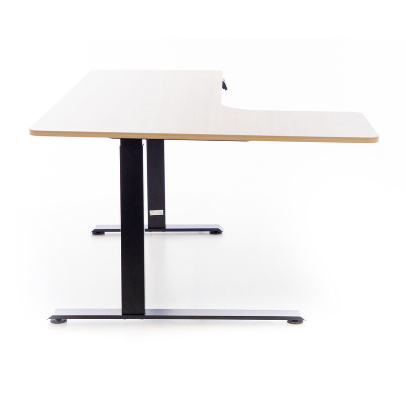 Výškovo nastaviteľný stôl UNIZDRAV 160x110 cm, hnedý dub – ľavý roh