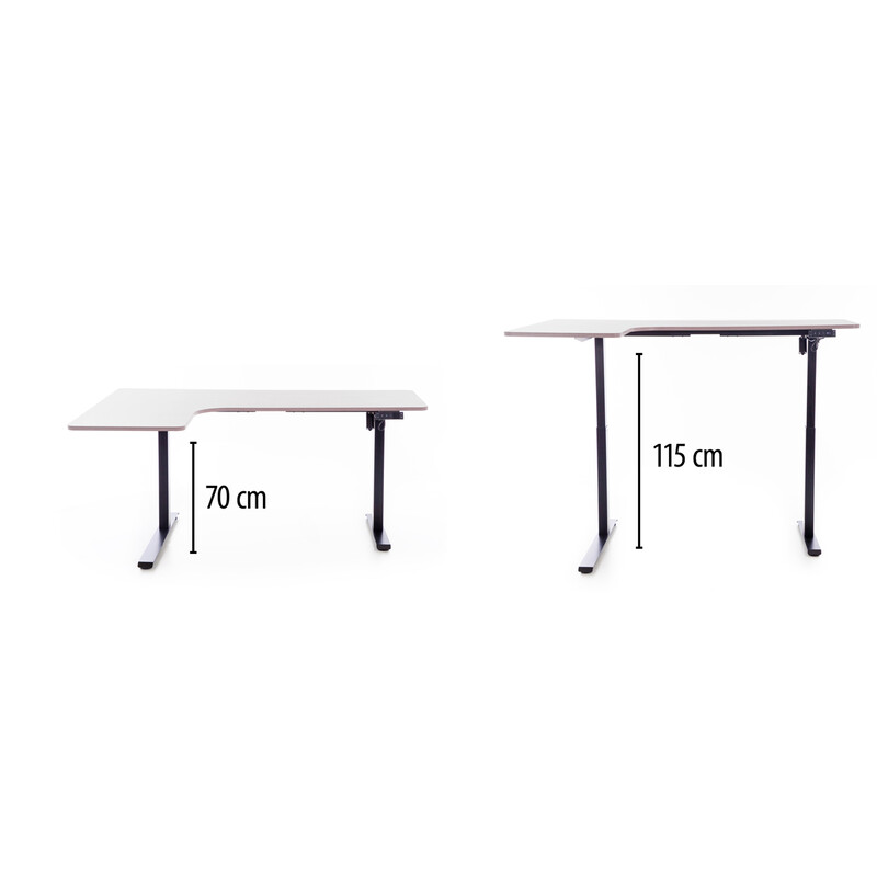 Výškovo nastaviteľný stôl UNIZDRAV 160x110 cm, sivý – ľavý roh