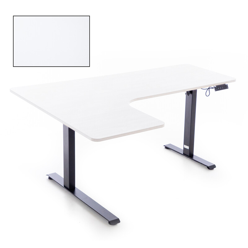 Výškovo nastaviteľný stôl UNIZDRAV 160x110 cm, biely – ľavý roh