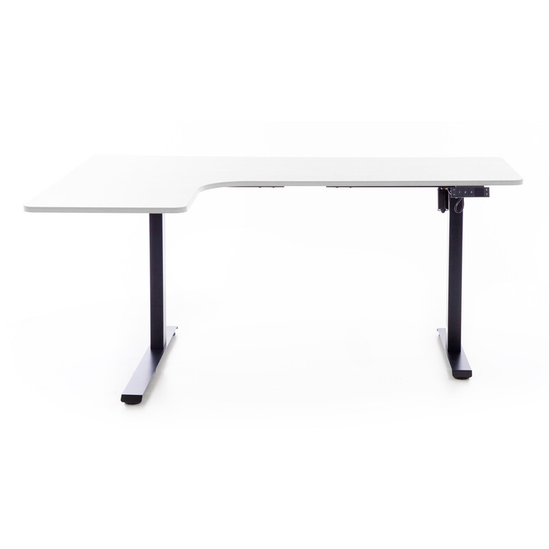 Výškovo nastaviteľný stôl UNIZDRAV 160x110 cm, biely – ľavý roh