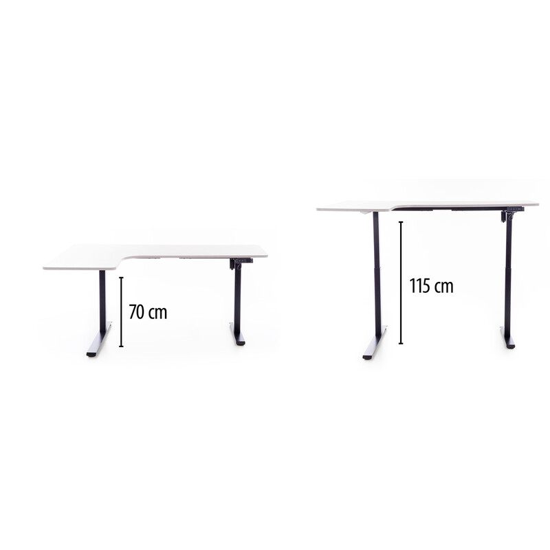 Výškovo nastaviteľný stôl UNIZDRAV 160x110 cm, biely – ľavý roh