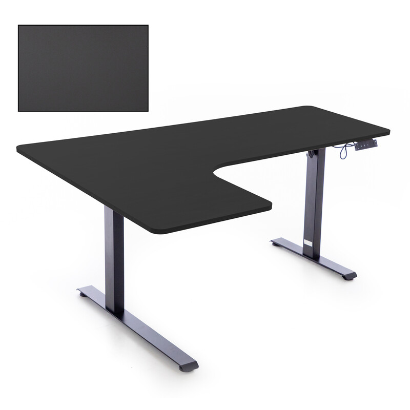 Výškovo nastaviteľný stôl UNIZDRAV 160x110 cm, čierny – ľavý roh