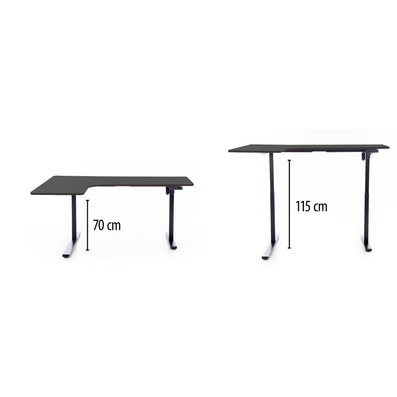 Výškovo nastaviteľný stôl UNIZDRAV 160x110 cm, čierny – ľavý roh