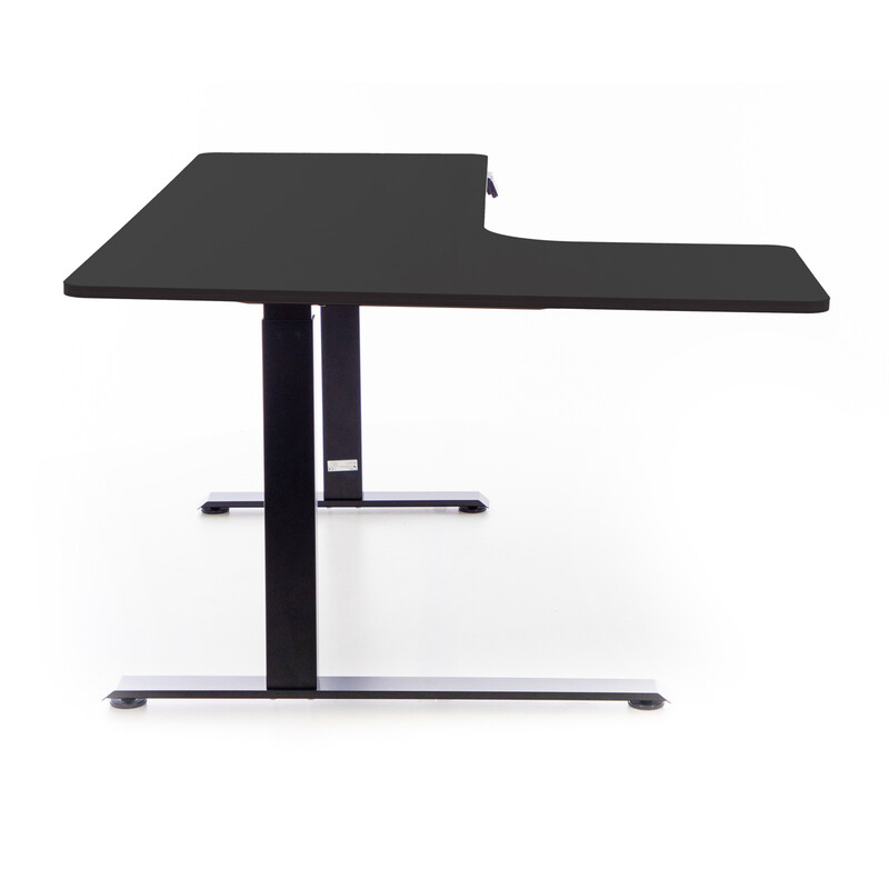 Výškovo nastaviteľný stôl UNIZDRAV 160x110 cm, čierny – ľavý roh