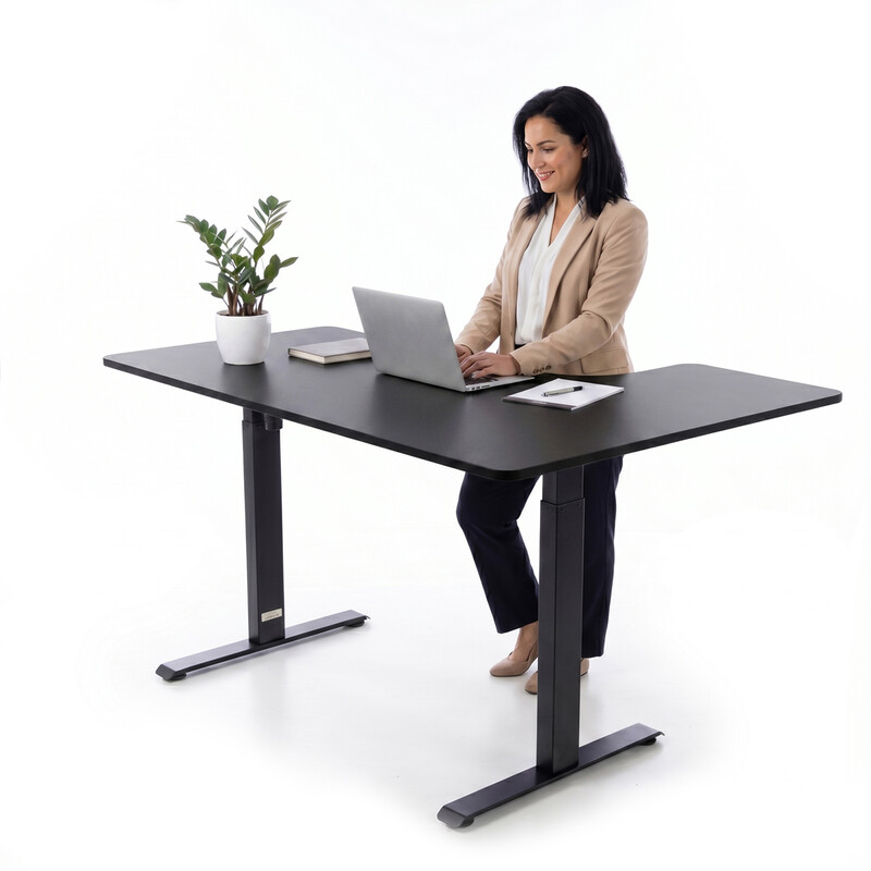 Výškovo nastaviteľný stôl UNIZDRAV 160x110 cm, čierny – ľavý roh