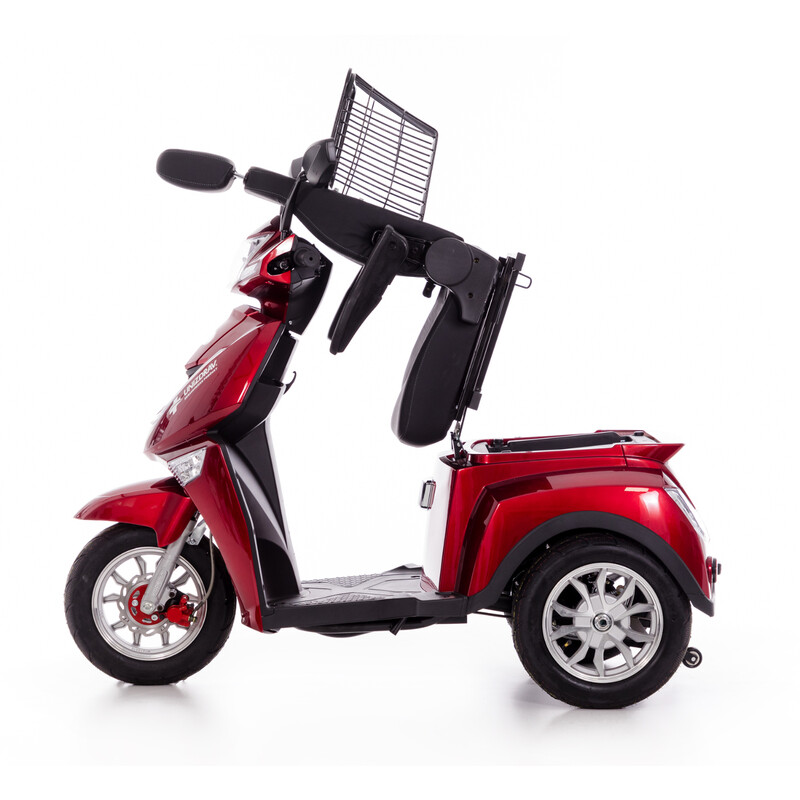 Elektrický trojkolesový skúter CHAMPION pre seniorov – výkonný 1000 W motor, červený (Používaný kus)