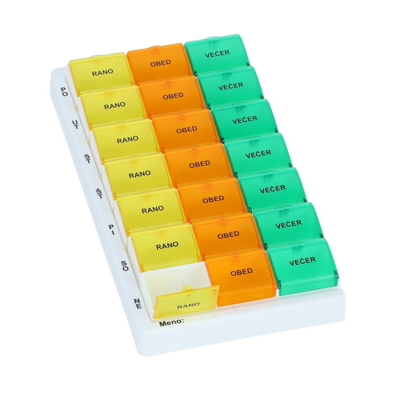 Farebný dávkovač liekov – týždenný, T03