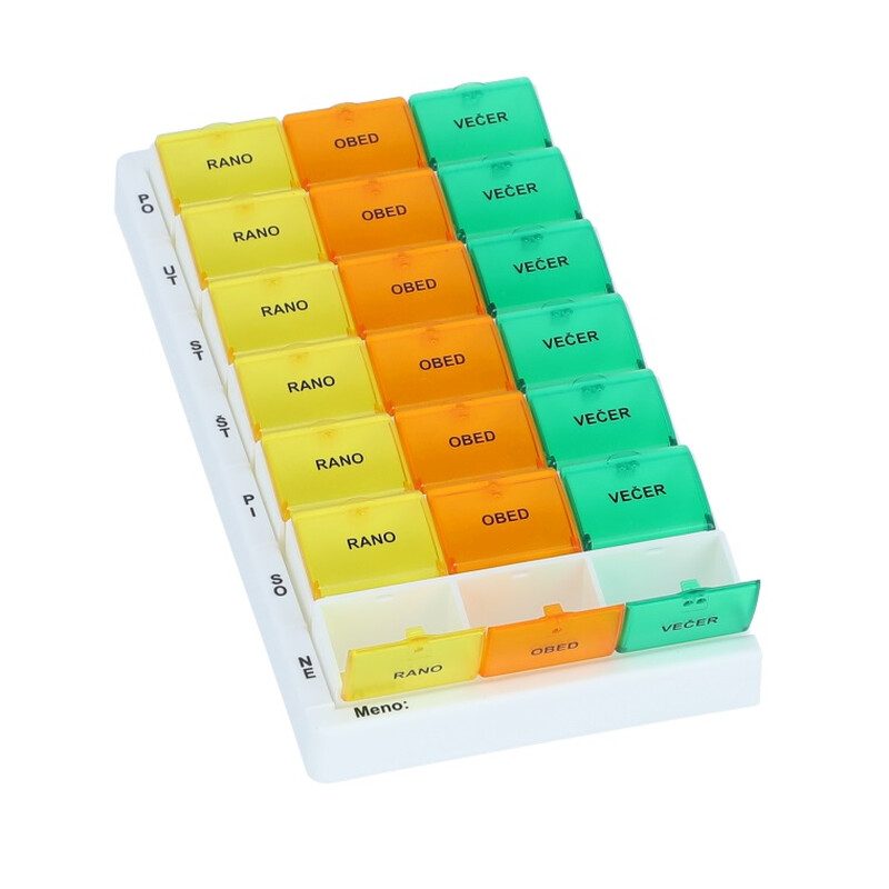 Farebný dávkovač liekov – týždenný, T03